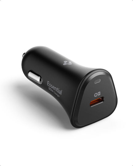 Spigen Essential 30w Car Charger Car Charger 30W with one Port: 1xType-C Black Color