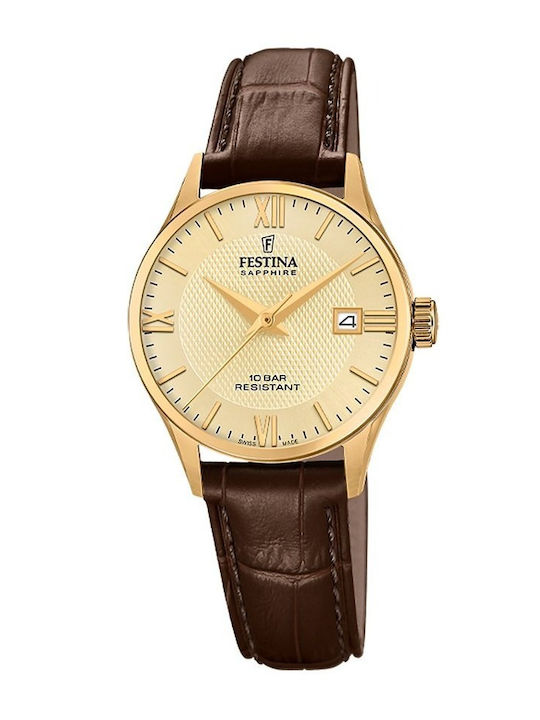 Festina Classic Swiss Damen Uhr mit Braun Lederarmband
