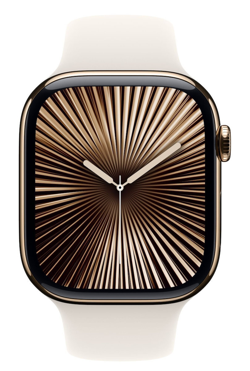 Apple Watch Series 10 Cellular Titanium 46mm Αδιάβροχο με eSIM και Παλμογράφο (Gold Titanium με Starlight Sport Band - M/L)