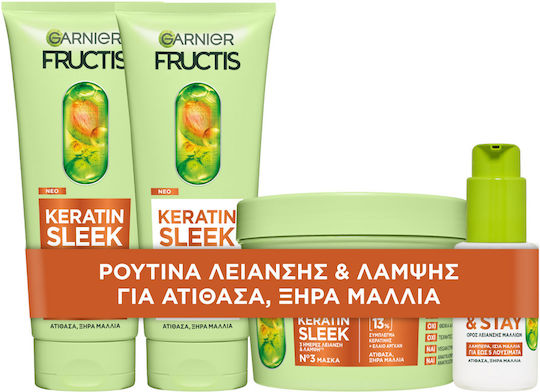 Promo Fructis Keratin Sleek Smoothing & Shine Shampoo 200ml & Keratin Sleek Smoothing & Shine Conditioner 200ml & Keratin Sleek Mask