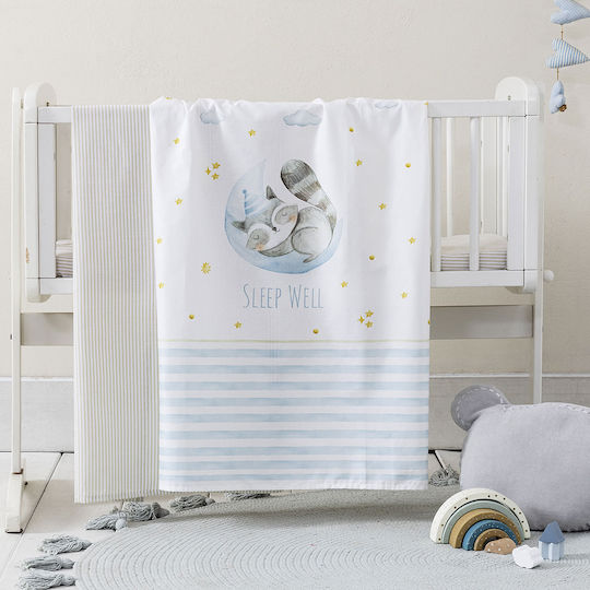 Nima Sleepy Racoon Set Baby Bettlaken Für Wiege Baumwolle Schläfriger Waschbär Blau 70x110cm 2Stück