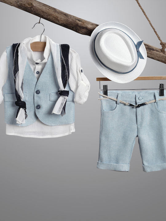 Costum de botez pentru băiat albastru deschis-alb 2915-3 New Life Nl-2915-3