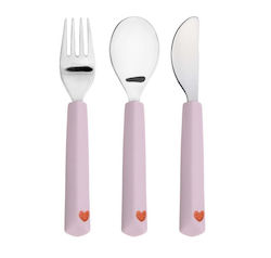 Laessig Baby Set with Fork Happy Rascals made of Silicone Pink 3pcs