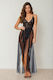 Set 2 Pieces Sexy Provocative Erotic Lingerie Lace Bodysuit Thong Detachable Long Sheer Chiffon Skirt Nightgown Style Black