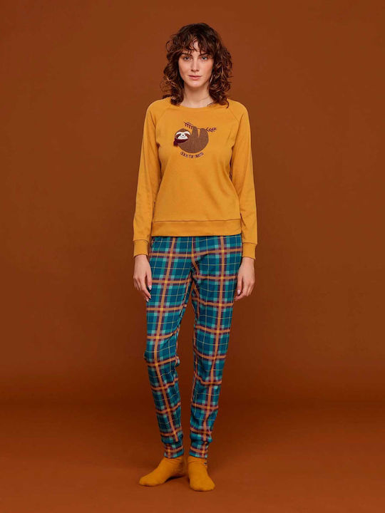 Noidinotte Winter Women's Pyjama Set Gold Yellow