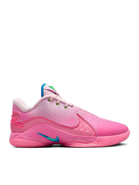 pink and blue basketball shoes