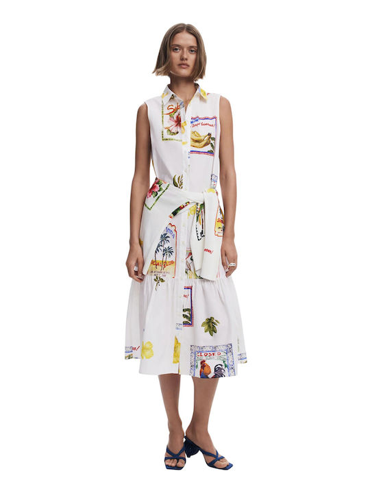 Summer Midi Shirt Dress with Ruffles Beige