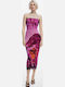 Summer Midi Evening Dress Strapless with Tulle Purple