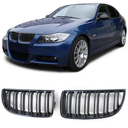 Mask Hearts BMW 3 E90 E91 05-08 M4 Look Double Grille Glossy Black 2 Pieces