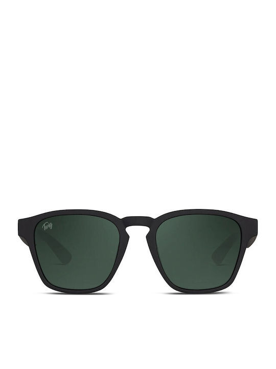 Twig Moore Unisex Sunglasses with Black Horn-Rimmed Frame and Green Lens MOR03