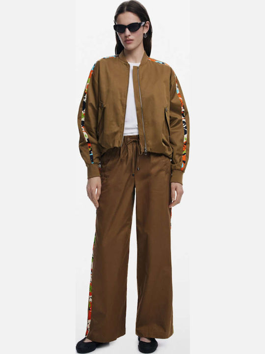 Lacroix Women's Fabric Trousers with Elastic Regular Fit Striped Brown