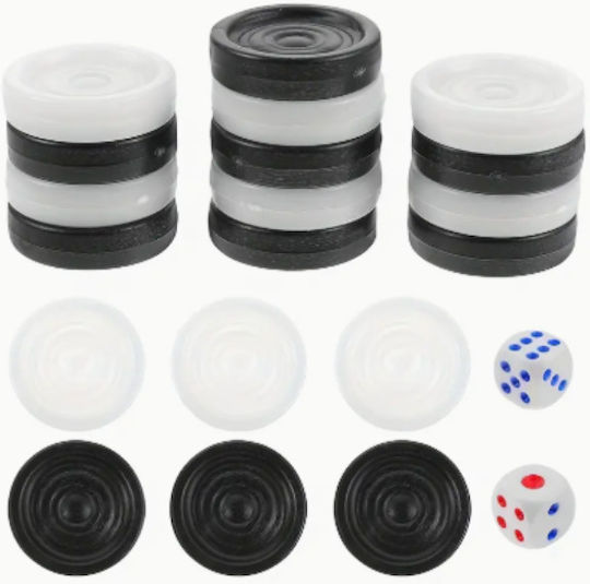 Wooden Checkers & Dice Set for Backgammon Black / White 3cm