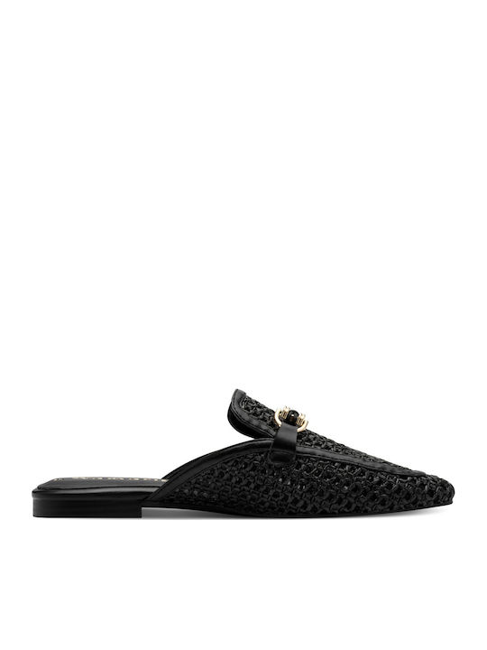 Tamaris Flat Leather Mules in Black Color