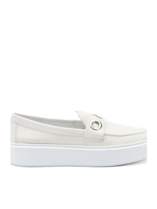 Δερμάτινα Γυναικεία Loafers σε Λευκό Χρώμα