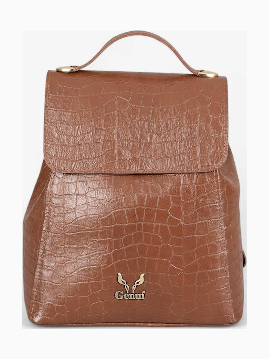 Genui Leather De piele Geantă de damă Rucsac Maro