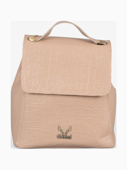Genui Leather De piele Geantă de damă Rucsac Bej