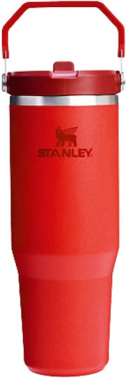Stanley Iceflow Flip Straw Glass Thermos Stainless Steel BPA Free 890ml Orange with Straw and Handle