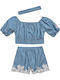 Kids' Set with Shorts Summer 2pcs Blue Embroidery