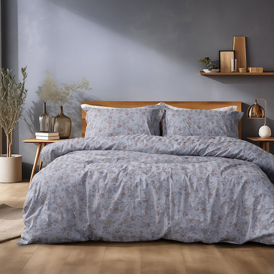 Beauty Home Art 12212 Jasmine Set Coverlet Queen Size Cotton Satin Gray 220x240cm