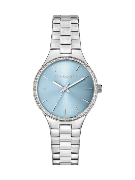 Trussardi T Essenza Crystals Γυναικείο Ρολόι Μπαταρίας με Ασημί Μεταλλικό Μπρασελέ