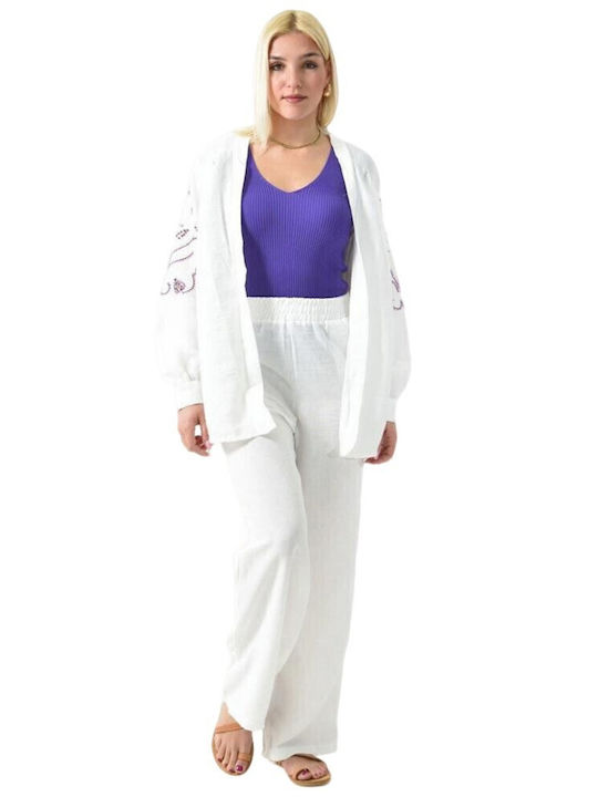 Damen White Set mit Hose mit Gummizug in Gerader Linie