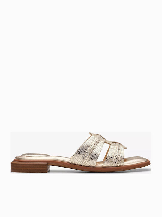 Clarks Mule Δερμάτινα Γυναικεία Σανδάλια Χρυσά