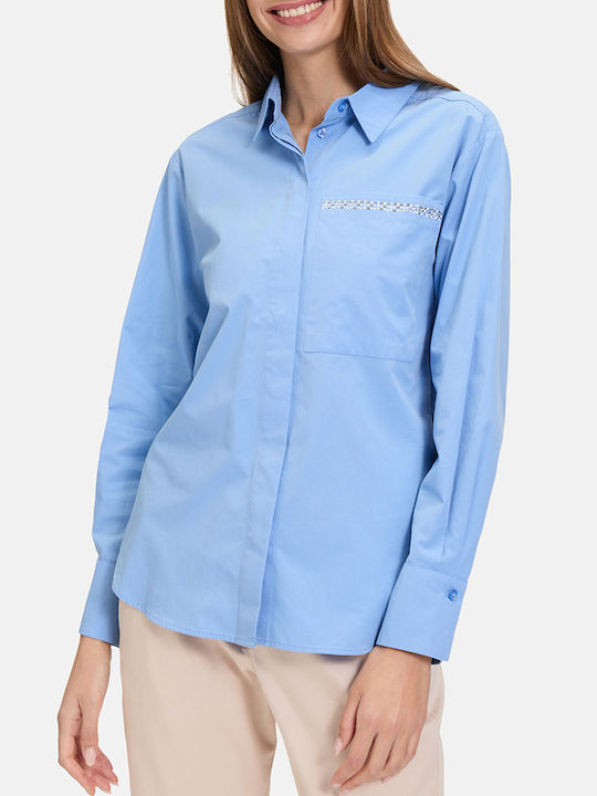 Women's Blouse Cotton Long Sleeve Light Blue
