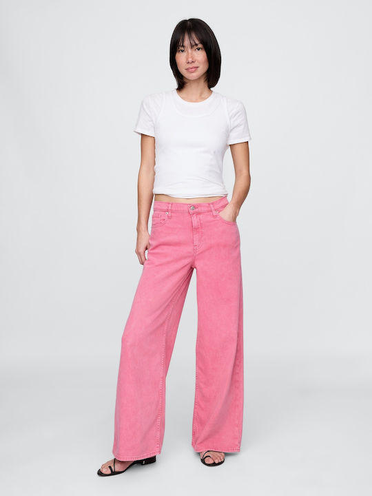Damenjeans Mittelhohe Taille in Weit geschnittener Linie Sugar Pink