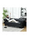 Three-Seater Couch Artificial Leather Black Velvet-Black Metal 213x86x79cm