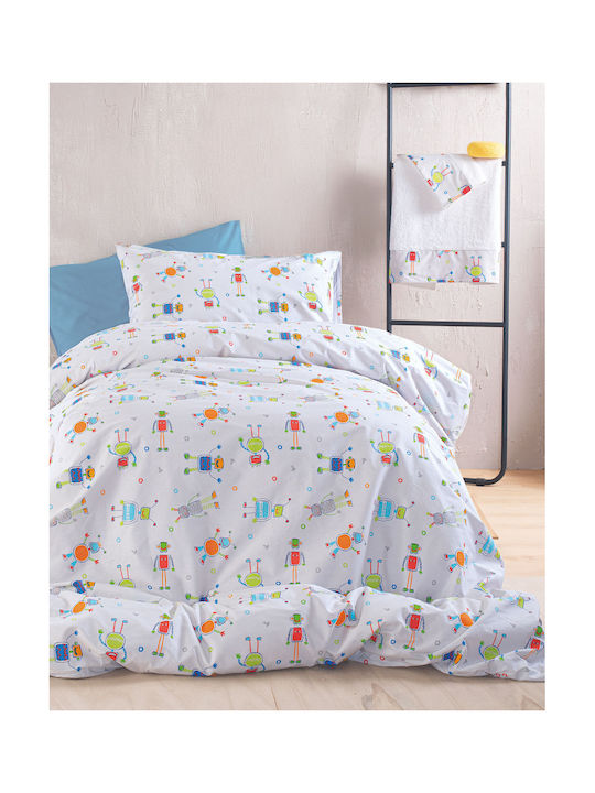 Rythmos Robot Chat Set Kids Duvet Cover Single with Pillowcase Cotton White 160x250cm