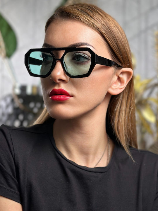 SeeVision Unisex Sonnenbrille mit Schwarz Metall Gestell und Schwarz Linse 50146-BLACK/GREEN