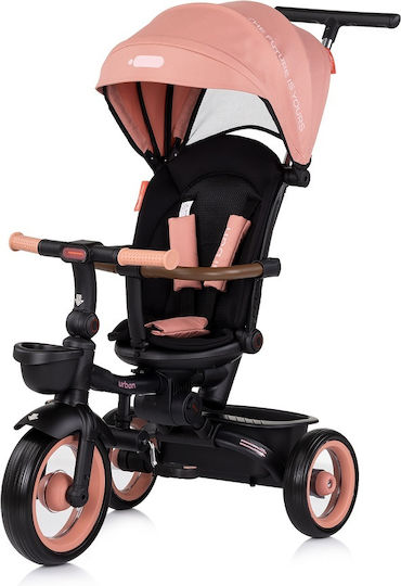 Chipolino Kids Tricycle Urban Foldable Convertible with Parental Handle and Sunshade for 12 Months Pink Marshmallow