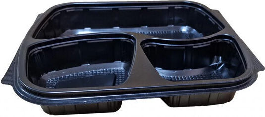 Black Food Container 3 Compartments Ft294-40 50pcs Lux-plast 1-56011