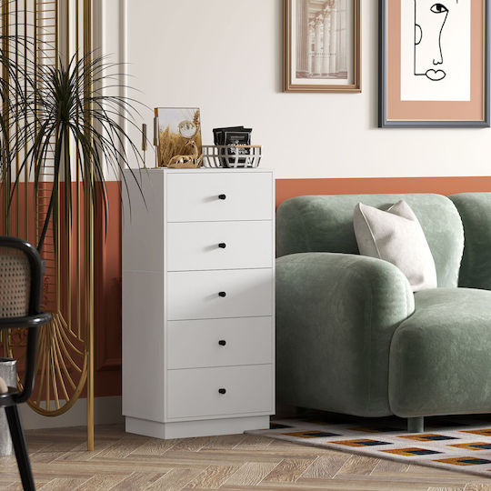 Wooden Chest of Drawers with 5 Drawers White 47x29x95cm