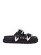 Leather Women's Flat Sandals Flatforms in Black Color