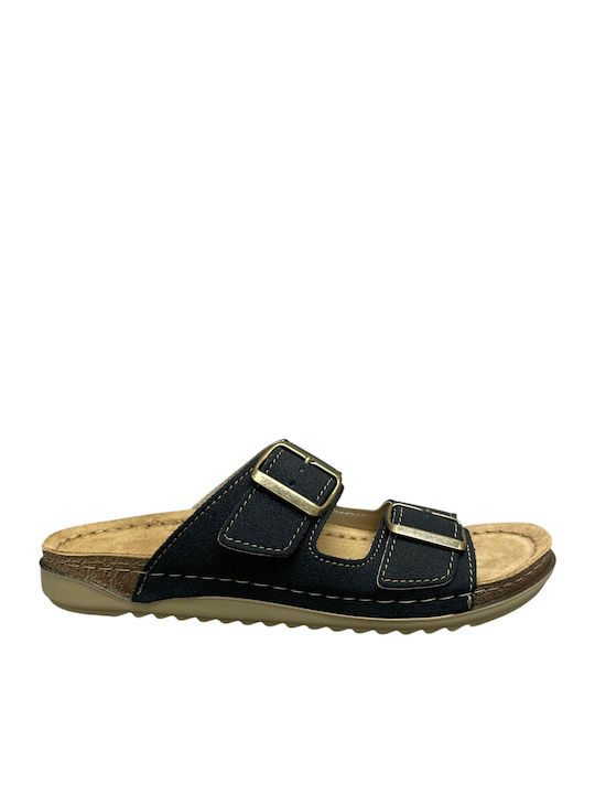 Leather Women's Flat Sandals in Black Color