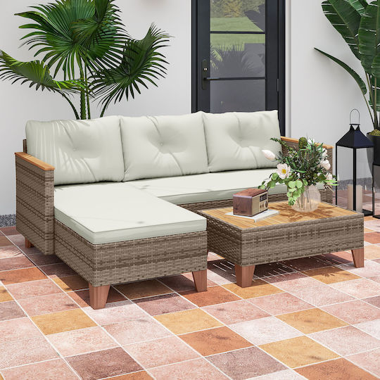Living Room Set 2 Pieces Cream with Pillows