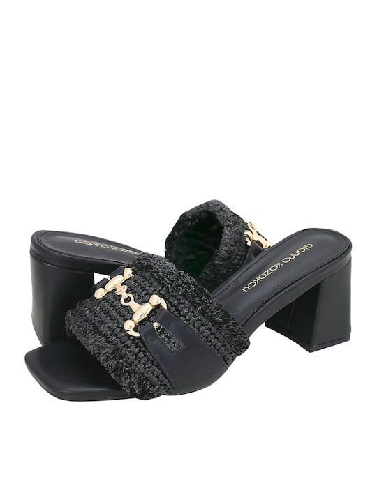 Marquel Leather Mules with Heel in Black Color