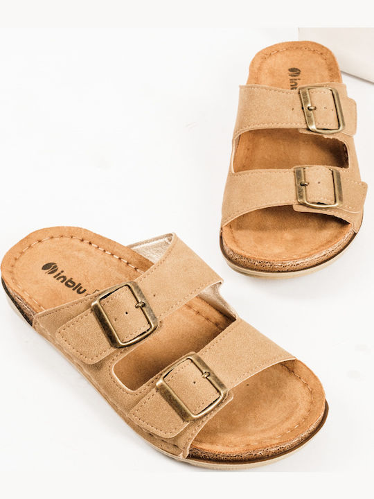 Inblu Leather Women's Flat Sandals in Beige Color