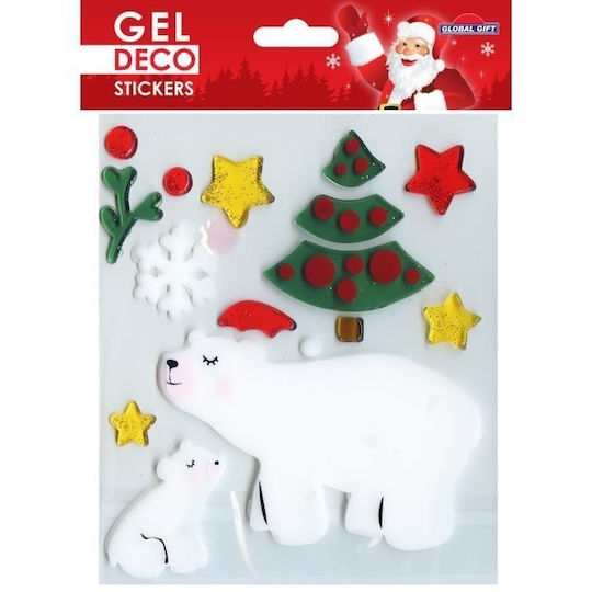Global Gift Christmas Sticker Gel Deco Polar Bear Fir Tree 13x17cm 310591