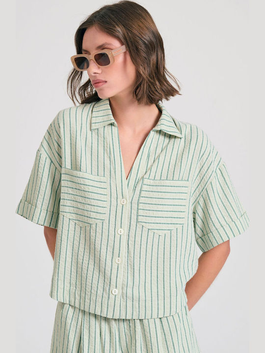 Funky Buddha Women's Striped Short Sleeve Shirt...