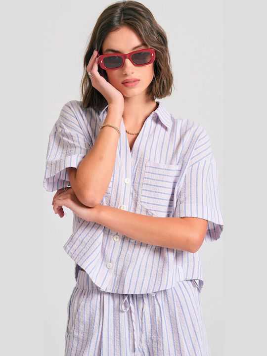 Women's Striped Short Sleeve Shirt Purple