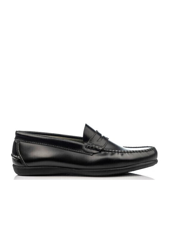 Boxer Δερμάτινα Γυναικεία Loafers σε Μαύρο Χρώμα
