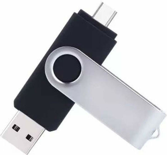 Siks Memory Stick 128 Gb 2 în 1 Usb 2.0 Type-c 360⁰ Rotativ Rezistent la Apă Compatibil cu Smartphone-uri Calculatoare Tablete Alte Dispozitive Port Usb Type-c Compatibilitate Otg Viteză Mare Gri Negru