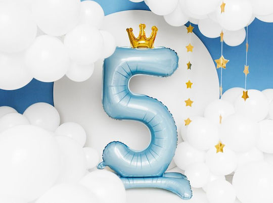 Folienballon Basis Nummer Fünf Hellblau Krone 84cm