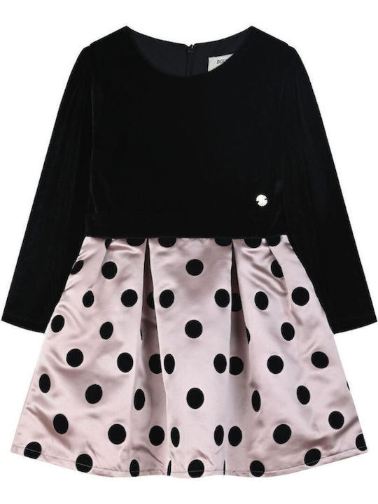 Children's Dress Long Sleeve Velvet Polka Dot Black