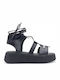 Leder Flache Sandalen für Damen Flatforms in Schwarz Farbe