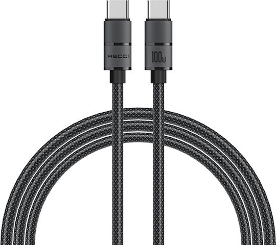 Recci USB 2.0 Cable USB-C male - USB-C 100W PD Μαύρο 1.2m RS08CC
