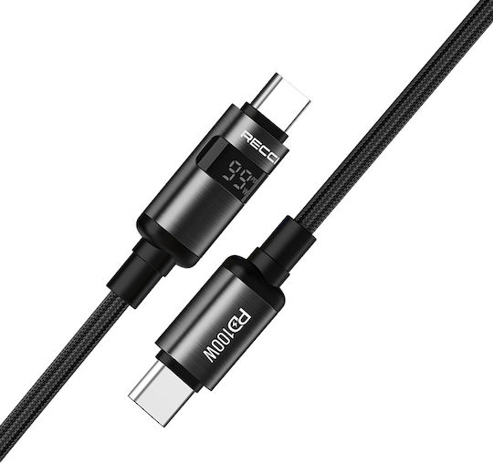 Recci Braided USB 2.0 Cable USB-C male - USB-C 100W PD Μαύρο 1.5m RS32CC