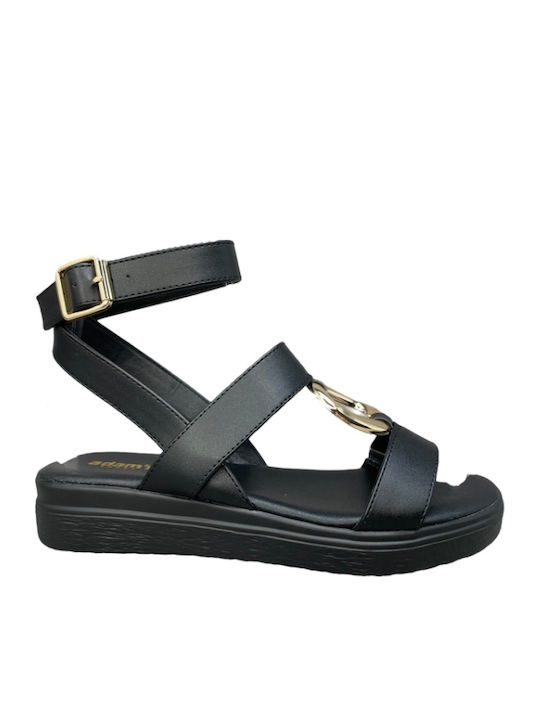Flache Sandalen für Damen mit Riemen in Schwarz Farbe